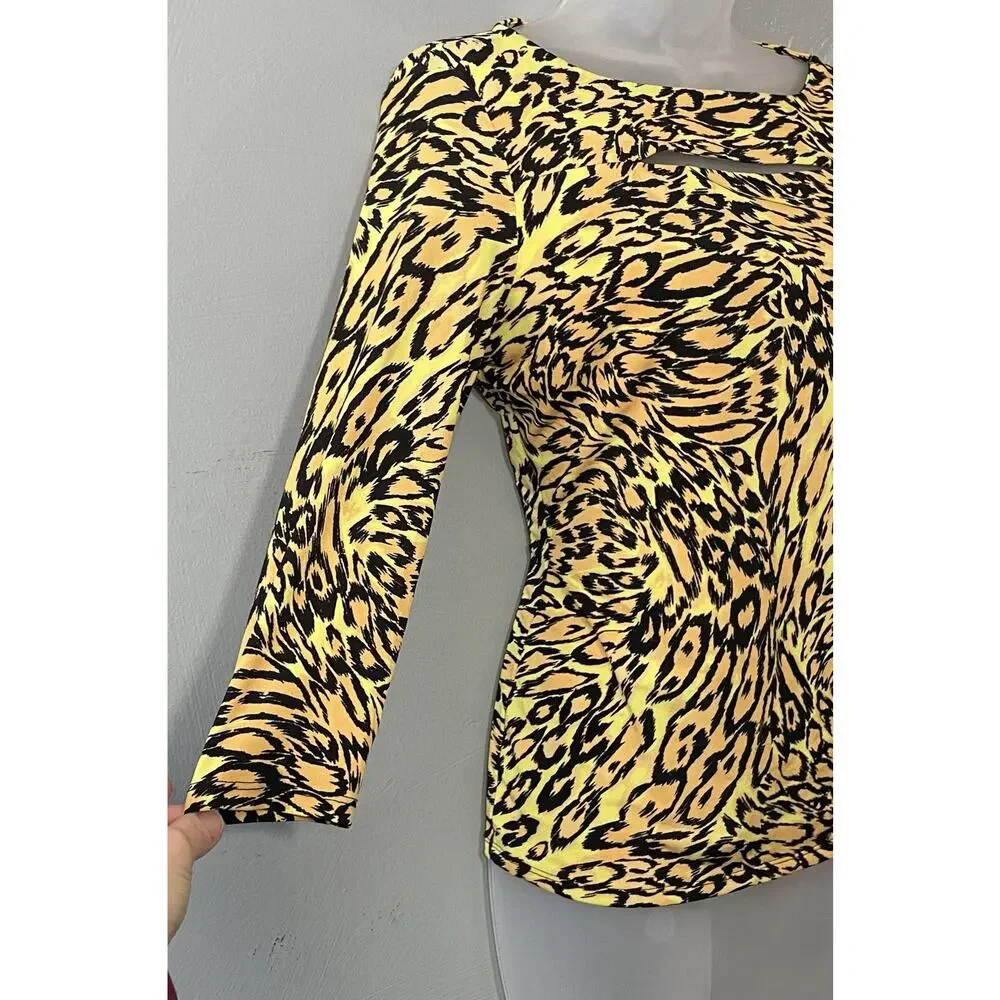 Animal Print Top Size Small Leopard Cheetah Y2K Cutout Club Rave Indie Sleaze - Picture 2 of 9